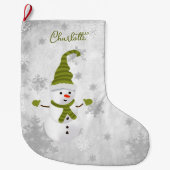 Grande Chaussette De Noël Green Cute Snowman Vacances Stocker (Devant)