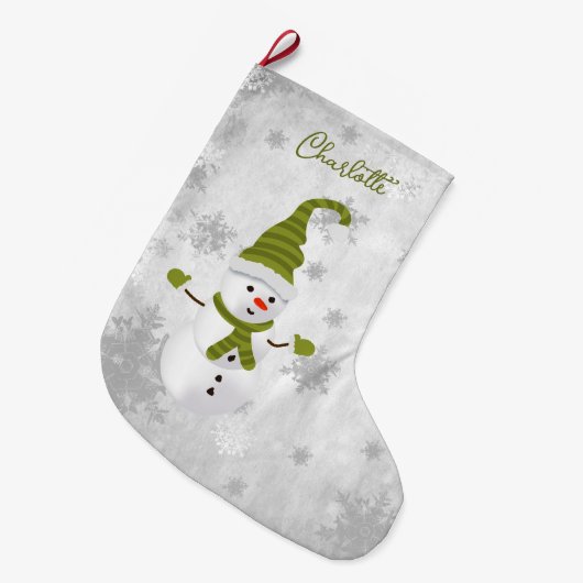Grande Chaussette De Noël Green Cute Snowman Vacances Stocker (Devant (Accrochage))