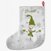 Grande Chaussette De Noël Green Cute Snowman Vacances Stocker (Dos)