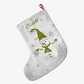 Grande Chaussette De Noël Green Cute Snowman Vacances Stocker (Dos (Accrochage))