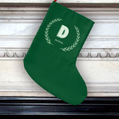 Grande Chaussette De Noël Green Laurel Wreath Letter D Monogram