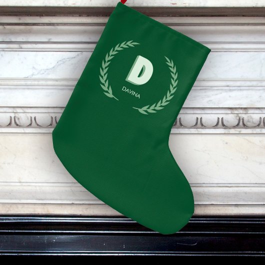 Grande Chaussette De Noël Green Laurel Wreath Letter D Monogram