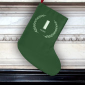 Grande Chaussette De Noël Green Laurel Wreath Letter I Monogram