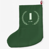Grande Chaussette De Noël Green Laurel Wreath Letter I Monogram (Dos)