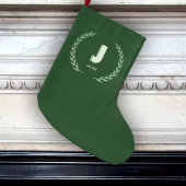 Grande Chaussette De Noël Green Laurel Wreath Letter J Monogram
