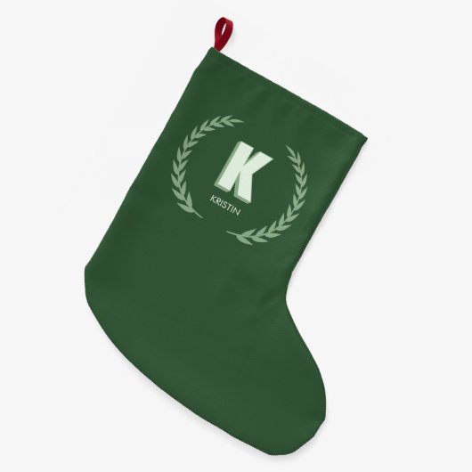 Grande Chaussette De Noël Green Laurel Wreath Letter K Monogram (Devant (Accrochage))