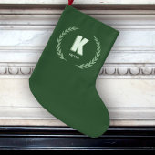 Grande Chaussette De Noël Green Laurel Wreath Letter K Monogram