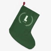 Grande Chaussette De Noël Green Laurel Wreath Letter L Monogram (Devant (Accrochage))