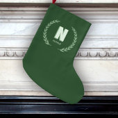 Grande Chaussette De Noël Green Laurel Wreath Letter N Monogram 