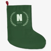 Grande Chaussette De Noël Green Laurel Wreath Letter N Monogram (Devant)