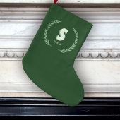 Grande Chaussette De Noël Green Laurel Wreath Letter S Monogram