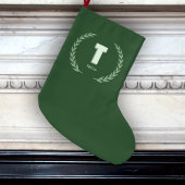Grande Chaussette De Noël Green Laurel Wreath Letter T Monogram