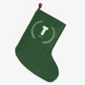 Grande Chaussette De Noël Green Laurel Wreath Letter T Monogram (Devant (Accrochage))