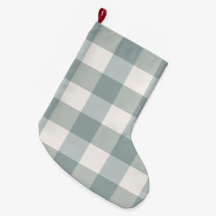 Grande Chaussette De Noël Green Plaid En vichy Country Farmhouse Simple