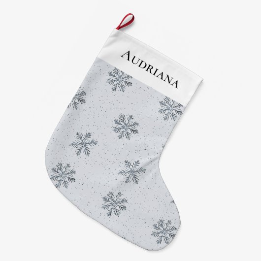 Grande Chaussette De Noël Grey Silver Snowflakes Christmas (Devant (Accrochage))