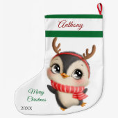 Grande Chaussette De Noël Gros stock de Noël de pingouin (Dos)