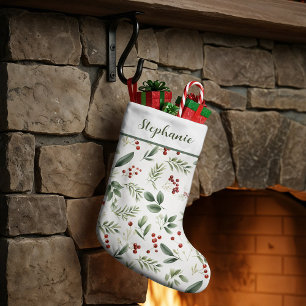 Grande Chaussette De Noël Guirlande de Noël personnalisée et baies rouges