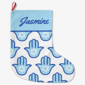 Grande Chaussette De Noël Hamsa Main Juif Star Bleu Hanoukka Stocking (Devant)