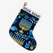 Grande Chaussette De Noël Hanoukka Chanukah Bleu moderne Noël juif (Devant (Accrochage))