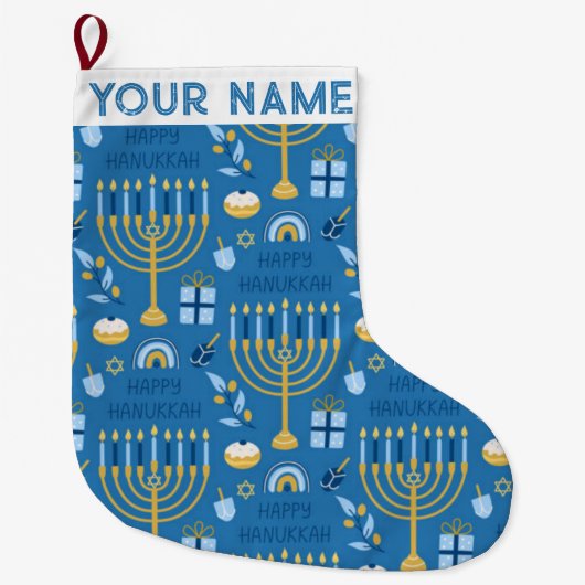 Grande Chaussette De Noël Hanoukka Chanukah bleu moderne Noël juif Lar (Devant)