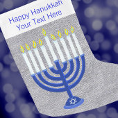 Grande Chaussette De Noël Hanoukka Dark Blue Menorah Silver Chrismukkah