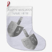 Grande Chaussette De Noël Hanoukka Dreidel Faux Silver Sparkle Chrismukkah (Devant)