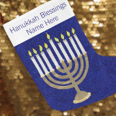 Grande Chaussette De Noël Hanoukka Gold Menorah Elegant Chrismukkah