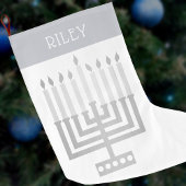 Grande Chaussette De Noël Hanoukka Menorah Silver Tone Élégant Moderne