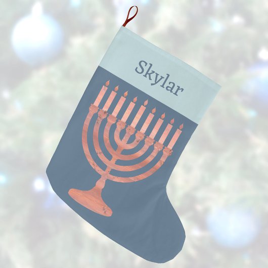 Grande Chaussette De Noël Hanoukka Rustic Menorah Cute Kids Chrismukkah