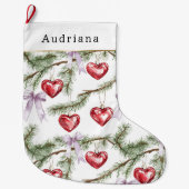 Grande Chaussette De Noël Hearts Trees Red Purple Bows Christmas (Devant)