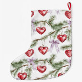Grande Chaussette De Noël Hearts Trees Red Purple Bows Christmas (Dos)