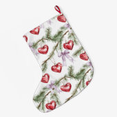 Grande Chaussette De Noël Hearts Trees Red Purple Bows Christmas (Dos (Accrochage))