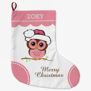 Grande Chaussette De Noël Hibou rose de Noël