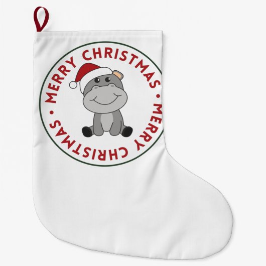 Grande Chaussette De Noël Hippo Joyeux Noël Animaux d'hiver Hippopotames (Devant)