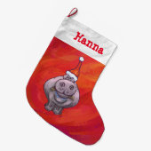 Grande Chaussette De Noël Hippo mignon à Santa Hat en rouge (Devant (Accrochage))