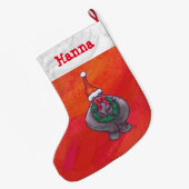 Grande Chaussette De Noël Hippo mignon à Santa Hat en rouge (Dos (Accrochage))