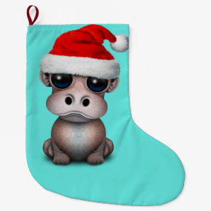 Grande Chaussette De Noël Hippopotame de bébé utilisant un casquette de P