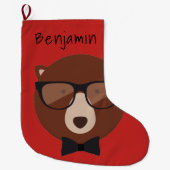Grande Chaussette De Noël Hipster Bear Personnalisé (Devant)