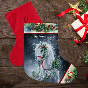 Grande Chaussette De Noël Hiver Étalon blanc Cheval de Noël Stocker