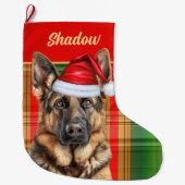 Grande Chaussette De Noël Holiday German Shepherd Plaid with Dog's Name (Devant)
