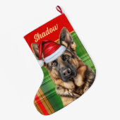 Grande Chaussette De Noël Holiday German Shepherd Plaid with Dog's Name (Dos (Accrochage))