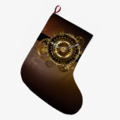 Grande Chaussette De Noël Horloge Steampunk avec des engrenages anciens (Devant (Accrochage))