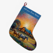 Grande Chaussette De Noël Horses on Farm (Devant (Accrochage))