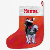 Grande Chaussette De Noël Husky à Santa Hat Sur Rouge (Dos)