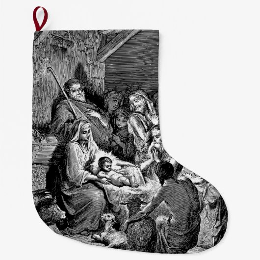 Grande Chaussette De Noël Illustrated Christmas Nativity Scene (Devant)