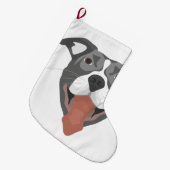 Grande Chaussette De Noël Illustration Chien souriant Pitbull (Devant (Accrochage))