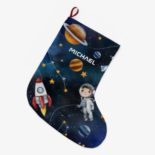 Grande Chaussette De Noël Illustration personnalisée d'un astronaute Motif s