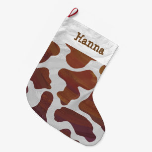 Grande Chaussette De Noël Impression Brown et blanche de vache