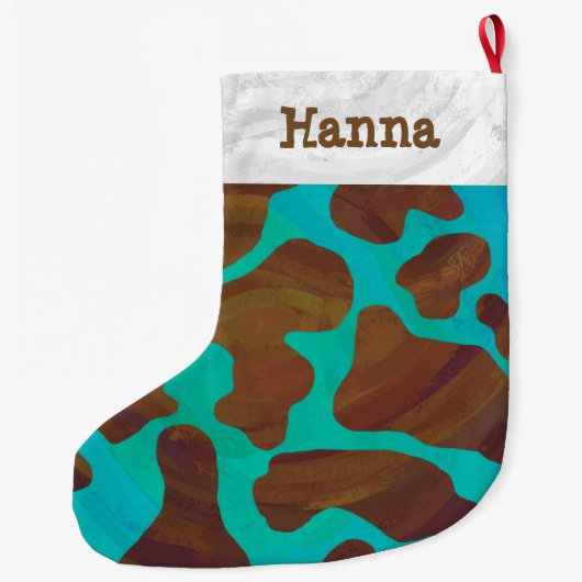 Grande Chaussette De Noël Impression Brown et Turquoise de vache (Dos)