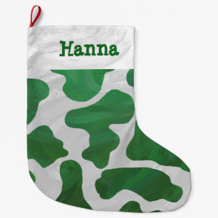 Grande Chaussette De Noël Impression verte et blanche de vache